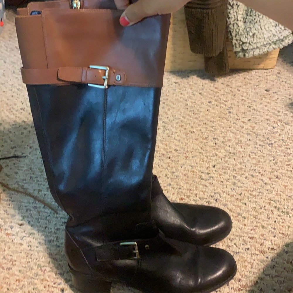 Black and tan high boots